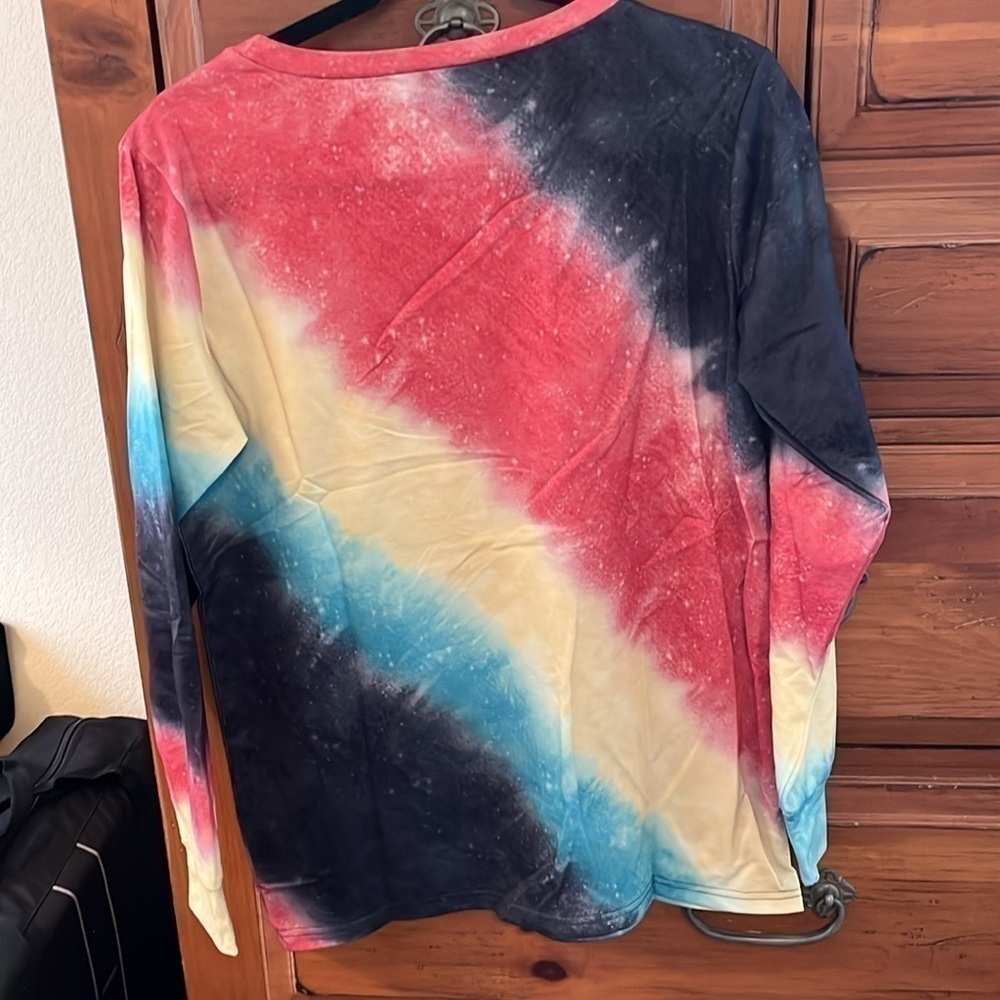 Red And Blue Tie Dye Long Sleeve Tee NWOT - Picture 4 of 7
